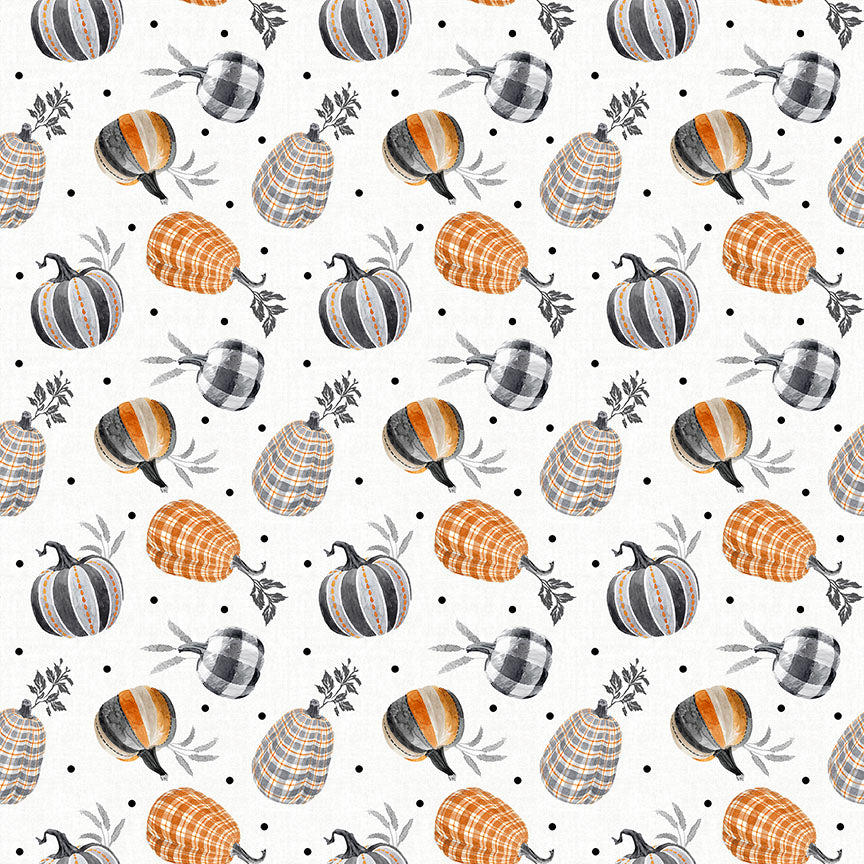 Harvest Classics Tossed Pumpkins White Anna Bailey Blank Quilting Cotton Fabric