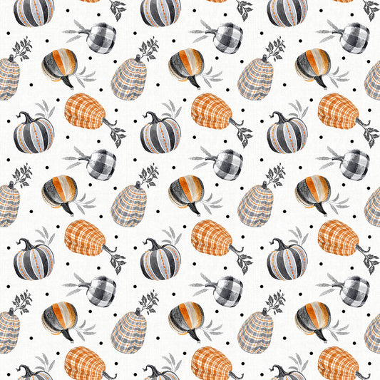 Harvest Classics Tossed Pumpkins White Anna Bailey Blank Quilting Cotton Fabric