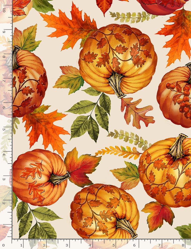 Harvest Fancy Tossed Pumpkins Cream Timeless Treasures Cotton Fabric