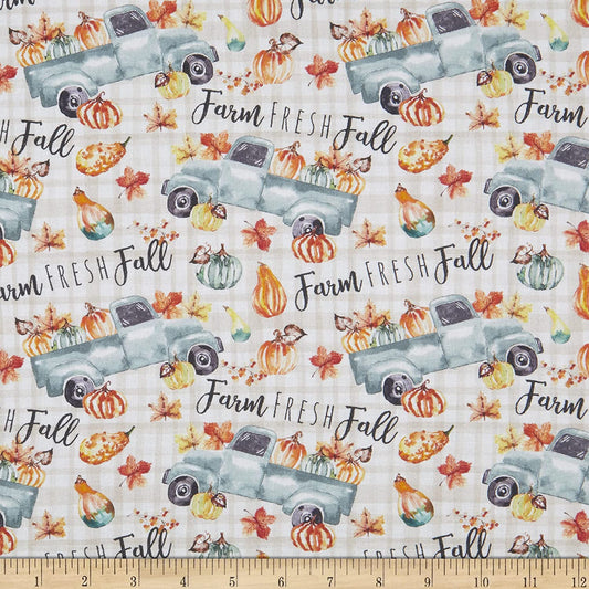 Harvest Farm Fresh Fall Trucks Tan Springs Creative Cotton Fabric