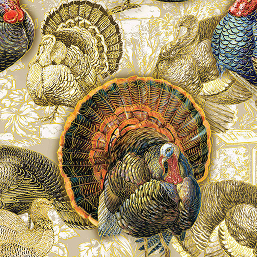 Harvest Festival Golden Turkeys Natural Kanvas Studio Benartex Cotton Fabric