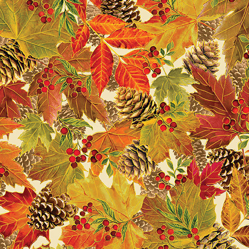 Harvest Festival Harvest Autumn Leaves Cream Kanvas Studio Benartex Cotton Fabric