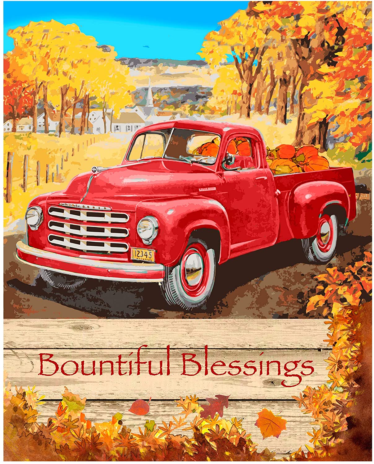 Harvest Red Truck Blessing Panel 36" Orange Rubyst Springs Creative Cotton Fabric