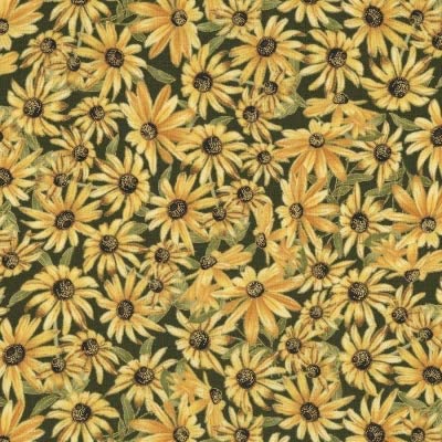 Harvest Sunflowers Metallic Green Timeless Treasures Cotton Fabric