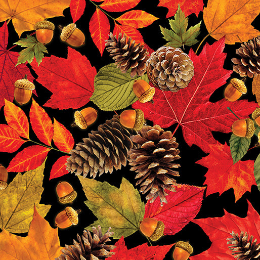 Harvest Beauty Leafy Splendor Black Kanvas Studio Benartex Cotton Fabric BE-15275-12