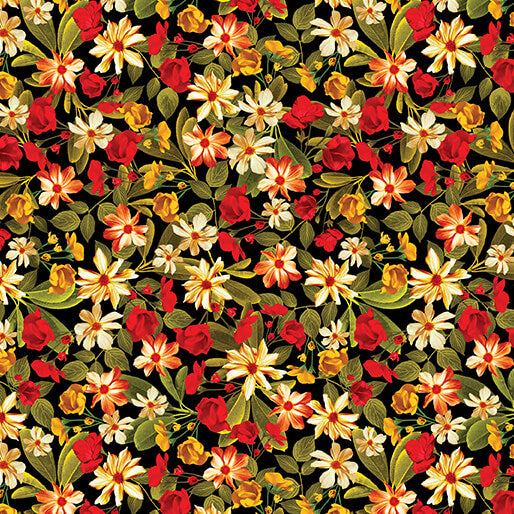 Harvest Beauty Meadow Black Kanvas Studio Benartex Cotton Fabric BE-15272-12