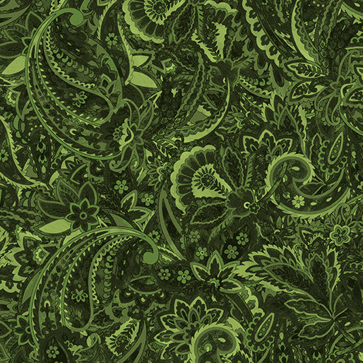 Harvest Beauty Paisley Scroll Dark Green Kanvas Studio Benartex Cotton Fabric BE-15274-44