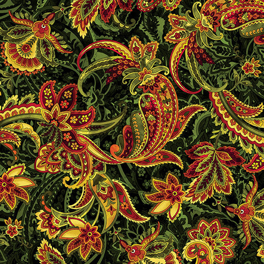 Harvest Beauty Paisley Green Kanvas Studio Benartex Cotton Fabric BE-15270-44 | US Fabric Shop