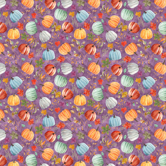 Harvest Home Maple & Pumpkin Medley Purple Livi & Finn 3 Wishes Cotton Fabric 3W-24566-PUR