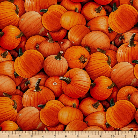 Harvest Time Pumpkins Packed Orange Elizabeth's Studio Cotton Fabric | US Fabric Shop