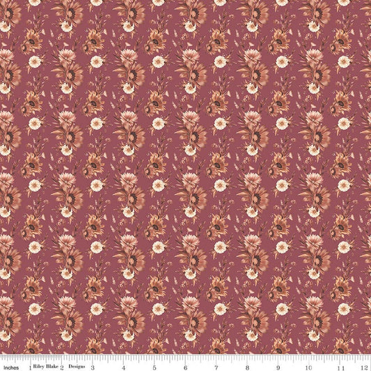 Harvest on the Prairie Floral Wine Dark Pink Modern Prairie Riley Blake Cotton Fabric RB-C18282-WINE