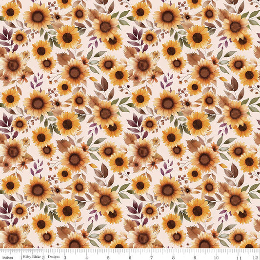 Harvest on the Prairie Sunflowers Latte Ivory Modern Prairie Riley Blake Cotton Fabric RB-C18280-LATTE
