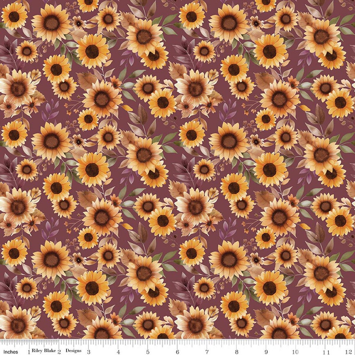 Harvest on the Prairie Sunflowers Wine Dark Pink Modern Prairie Riley Blake Cotton Fabric RB-C18280-WINE