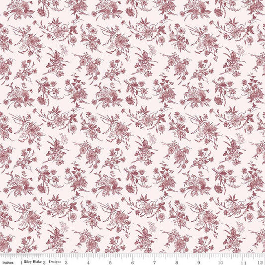 Harvest on the Prairie Wildflowers Wine Dark Pink Red Modern Prairie Riley Blake Cotton Fabric RB-C18285-WINE