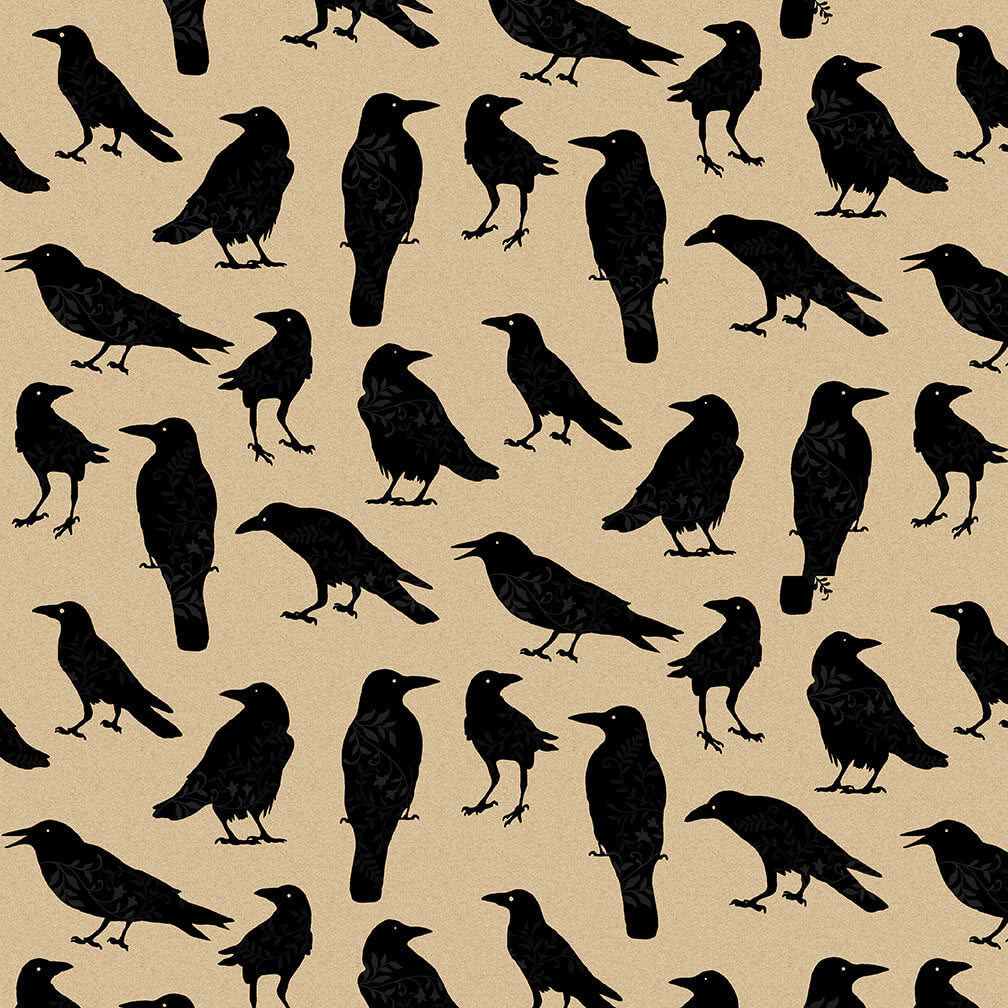 Haunted Village Crow Toss Tan Color Principle Henry Glass Cotton Fabric