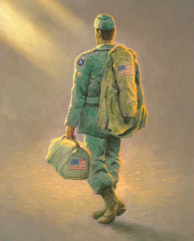 Heading Home Soldier Panel 36" Thomas Kinkade David Textiles Cotton Fabric DT-TK-2038-9C-1
