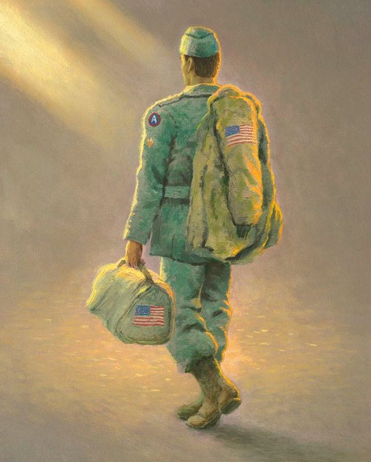Heading Home Soldier Panel 36" Thomas Kinkade David Textiles Cotton Fabric