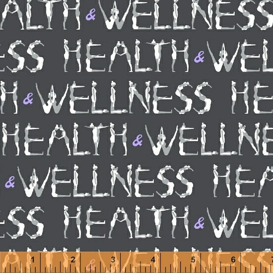 Health & Wellness Words Text Charcoal Black Another Point of View Windham Fabrics Cotton Fabric