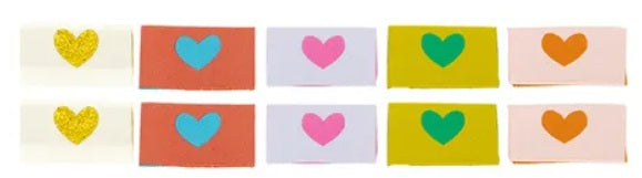 Heart Zipper Woven Labels 1.375" x 0.75" 8 pcs Minki Kim Sewing Ilustrations SIL-HeartLabel | US Fabric Shop