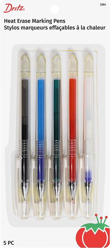Heat Erase Marking Pens 5ct White Red Green Blue Black Dritz DRITZ-3364