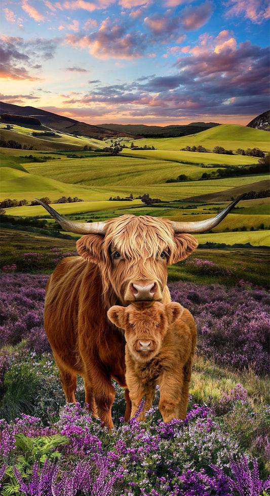 Heather and Highland Panel Mom and Baby Cow Panel 24" Timeless Treasures Cotton Fabric TT-PANEL-CD4395-MULTI