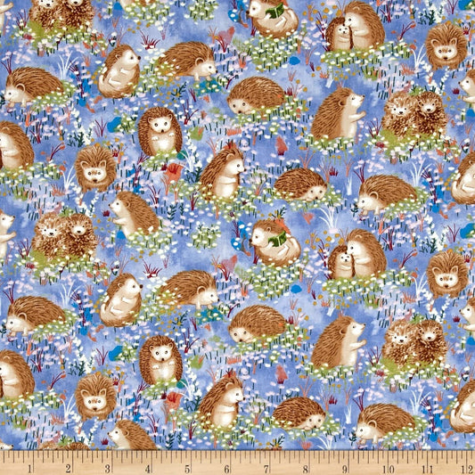 Hedgehog Village Hedgehogs Blue Paintbrush Studios Fabri Quilt Cotton Fabric