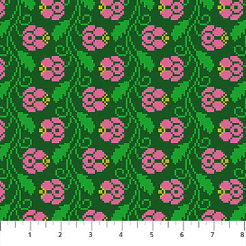 Heiress Curled Vine Darling Green Pink Anna Maria Textiles Northcott Cotton Fabric NC-AMT1009-72C