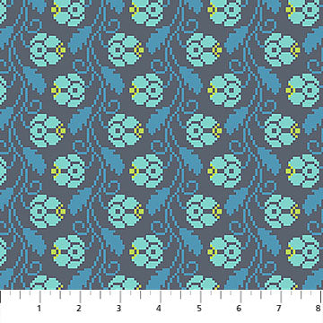 Heiress Curled Vine Darling Dusk Blue Anna Maria Textiles Northcott Cotton Fabric NC-AMT1009-47V
