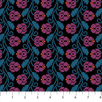 Heiress Curled Vine Darling Mystery Black Blue Purple Anna Maria Textiles Northcott Cotton Fabric NC-AMT1009-99L