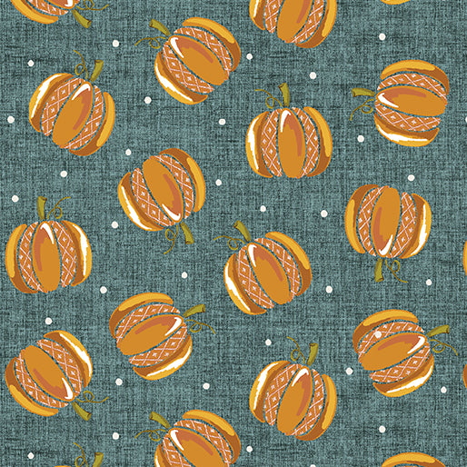 Hello Fall Woodland Pumpkin Lagoon Jessica Flick Benartex Cotton Fabric