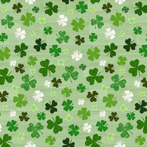 Hello Lucky-Clover on Wood Grain Green Andrea Tacheira Henry Glass Cotton Fabric