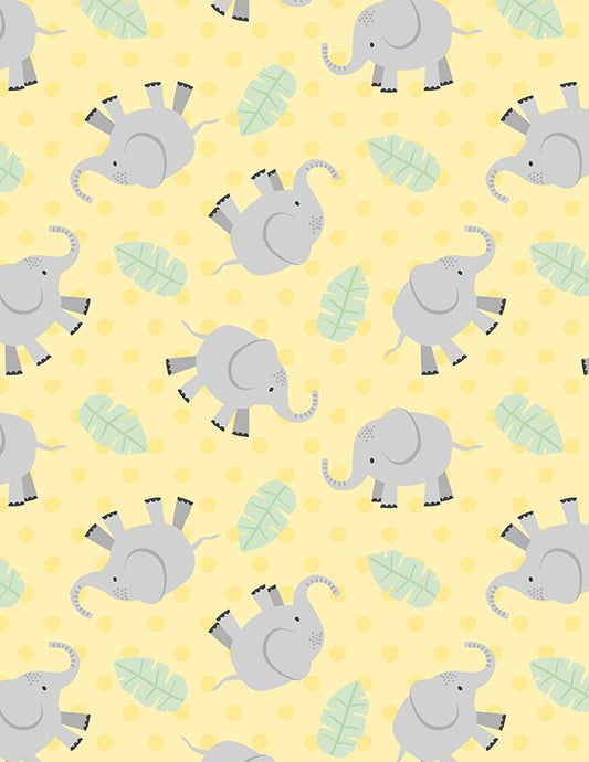 Hello Sunbeam Elephant Toss Yellow Lisa Perry Wilmington Prints Cotton Fabric