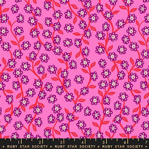 Hello Alice Chatty Garden Florals Children Lipstick Pink Sarah Watts Ruby Star Society Moda Cotton Fabric MD-RS2128-13