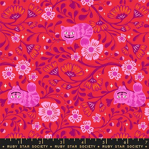 Hello Alice Cheshire Cats Children Ruby Burgundy Sarah Watts Ruby Star Society Moda Cotton Fabric MD-RS2123-12