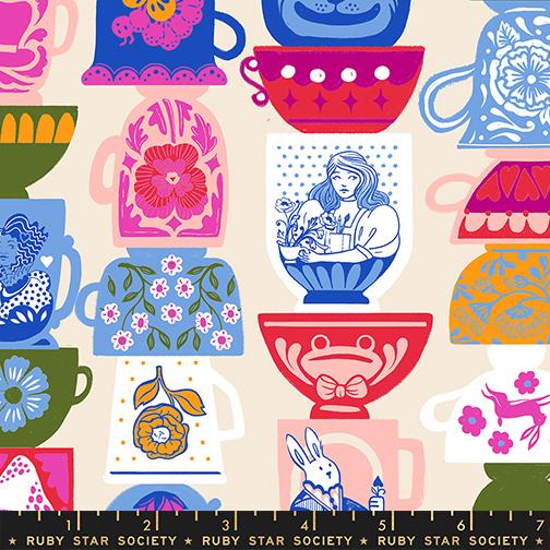 Hello Alice Tea Party Housewares Kitsch Children Shell Natural Sarah Watts Ruby Star Society Moda Cotton Fabric MD-RS2122-11