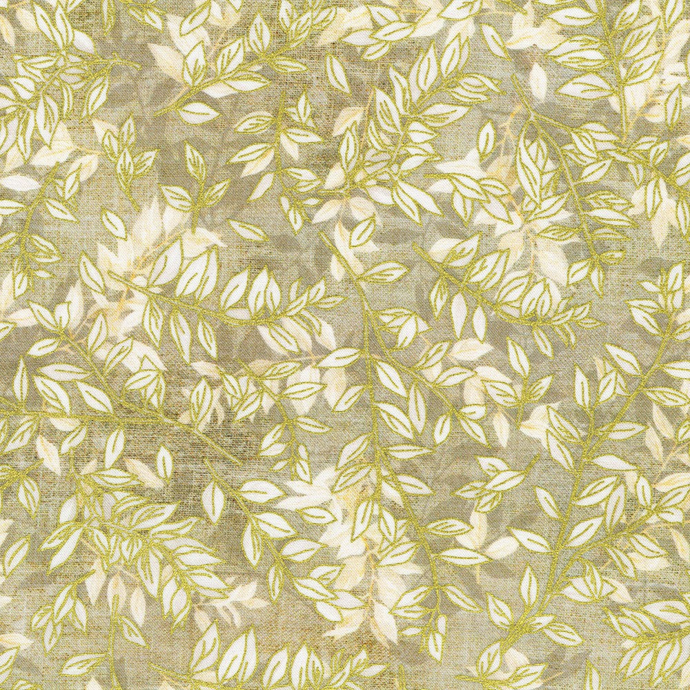 Hello Fall Foliage Linen Beige Gold Metallic Lynnea Washburn Robert Kaufman Cotton Fabric RK-AWHDM-23919-156