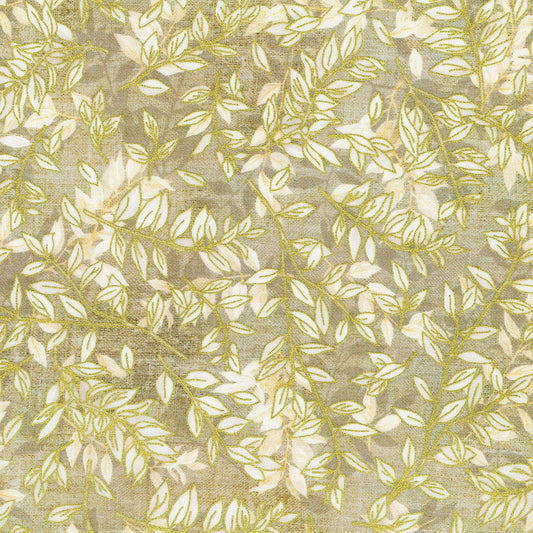 Hello Fall Foliage Linen Beige Gold Metallic Lynnea Washburn Robert Kaufman Cotton Fabric RK-AWHDM-23919-156