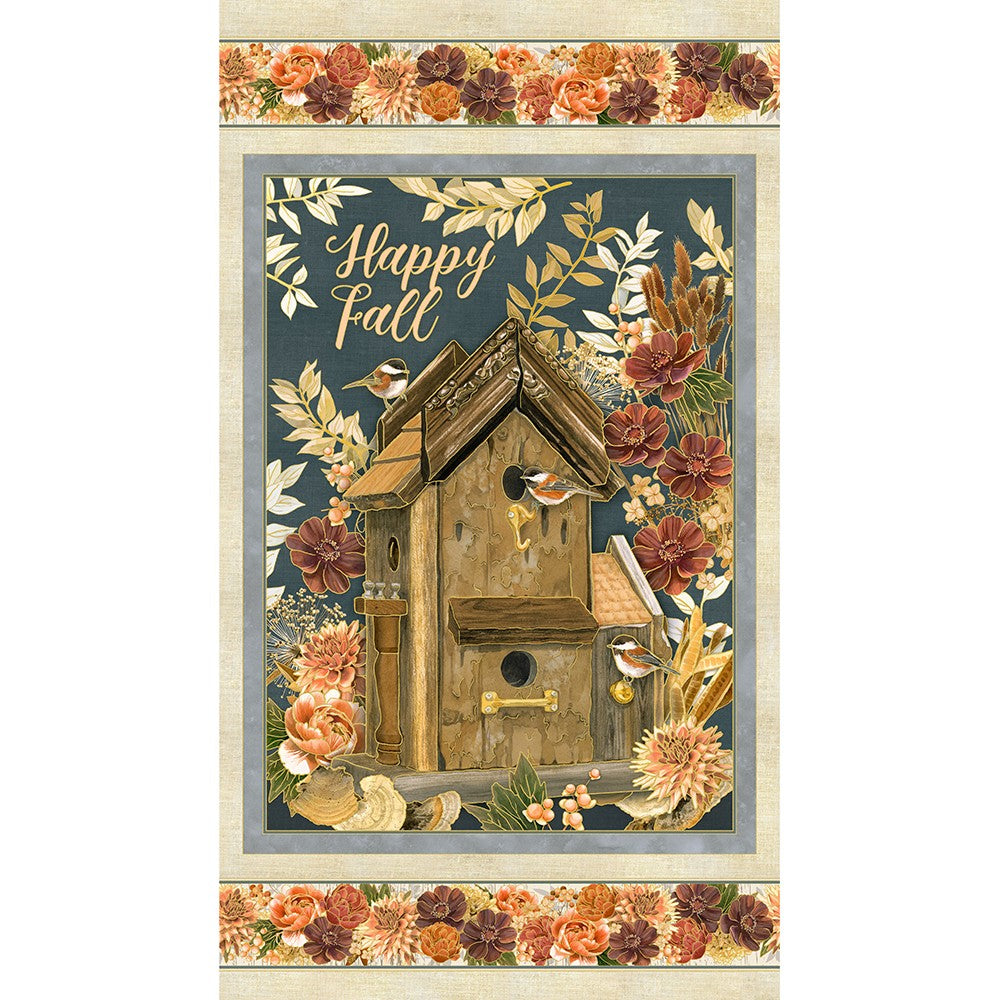 Hello Fall Harvest Panel 24" Harvest Beige Gold Metallic Lynnea Washburn Robert Kaufman Cotton Fabric RK-AWHDM-23912-196