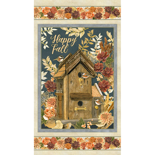 Hello Fall Harvest Panel 24" Harvest Beige Gold Metallic Lynnea Washburn Robert Kaufman Cotton Fabric RK-AWHDM-23912-196