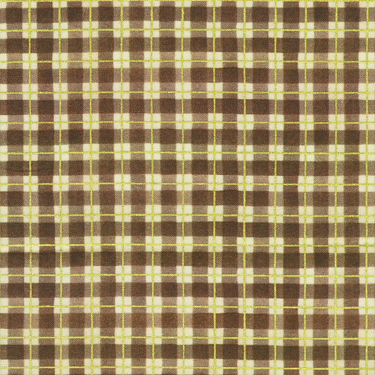 Hello Fall Plaid Chestnut Brown Gold Metallic Lynnea Washburn Robert Kaufman Cotton Fabric RK-AWHDM-23920-342