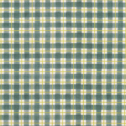 Hello Fall Plaid Denim Blue Gold Metallic Lynnea Washburn Robert Kaufman Cotton Fabric RK-AWHDM-23920-67