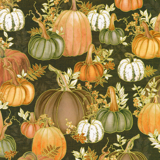 Hello Fall Pumpkin Chestnut Brown Lynnea Washburn Robert Kaufman Cotton Fabric RK-AWHDM-23916-342