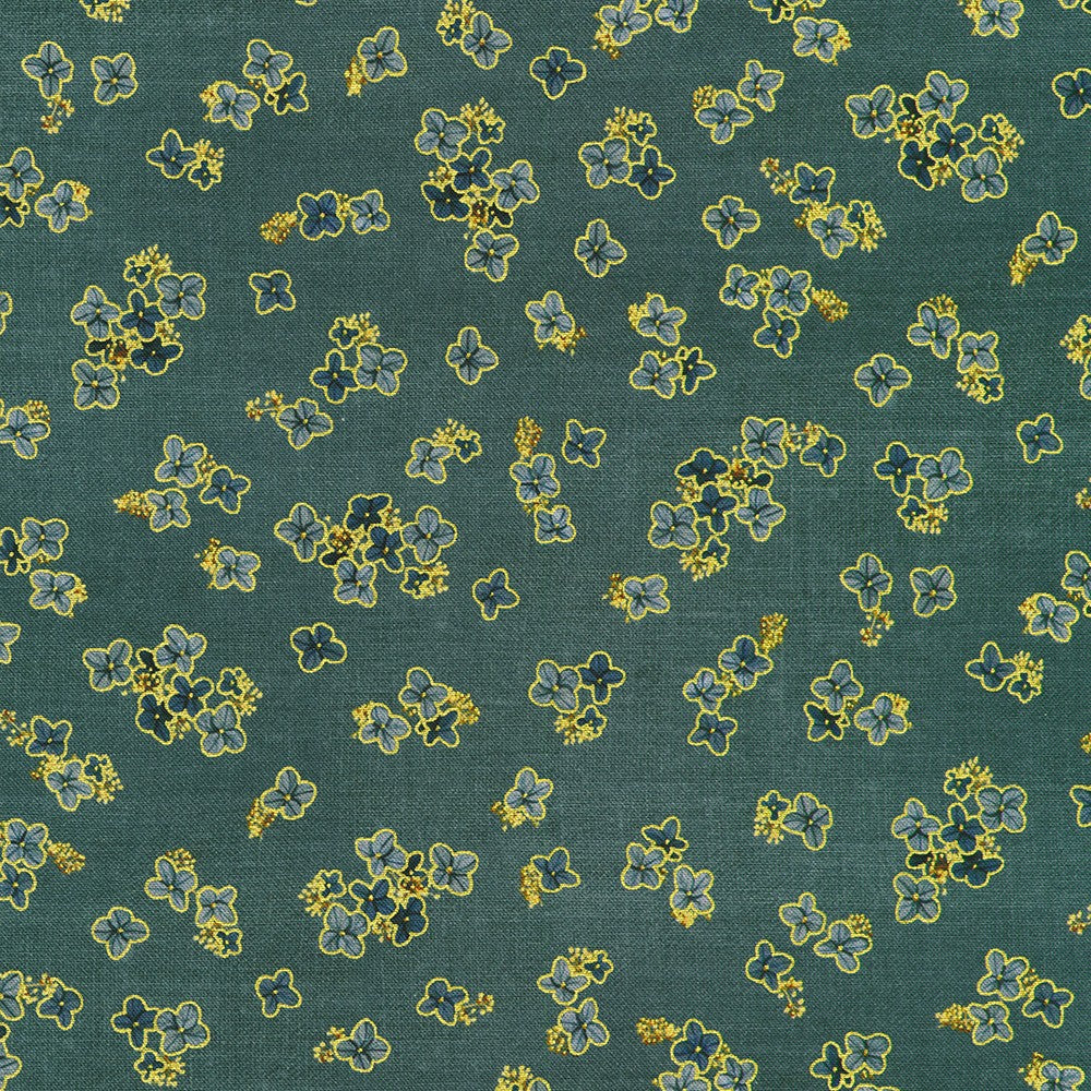 Hello Fall Small Flowers Navy Blue Gold Metallic Lynnea Washburn Robert Kaufman Cotton Fabric RK-AWHDM-23921-9