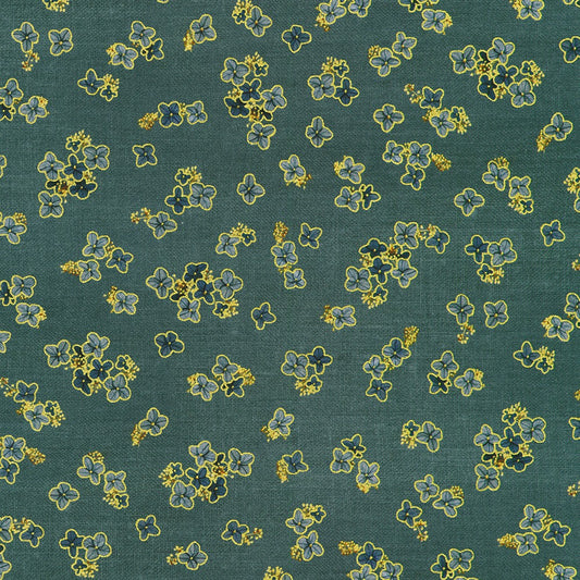 Hello Fall Small Flowers Navy Blue Gold Metallic Lynnea Washburn Robert Kaufman Cotton Fabric RK-AWHDM-23921-9