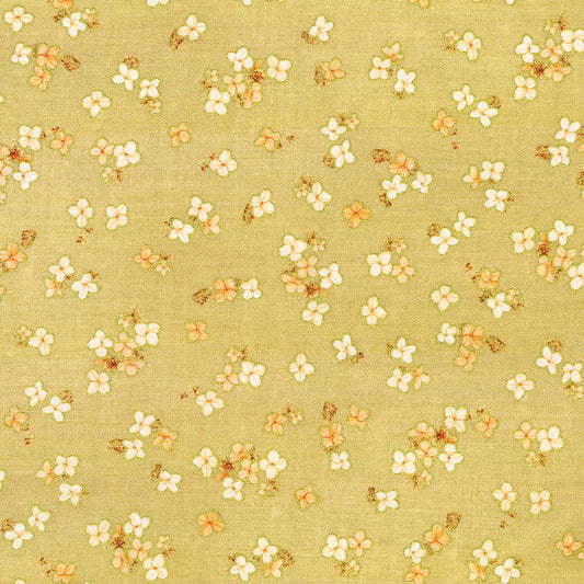 Hello Fall Small Flowers Straw Beige Gold Metallic Lynnea Washburn Robert Kaufman Cotton Fabric RK-AWHDM-23921-161