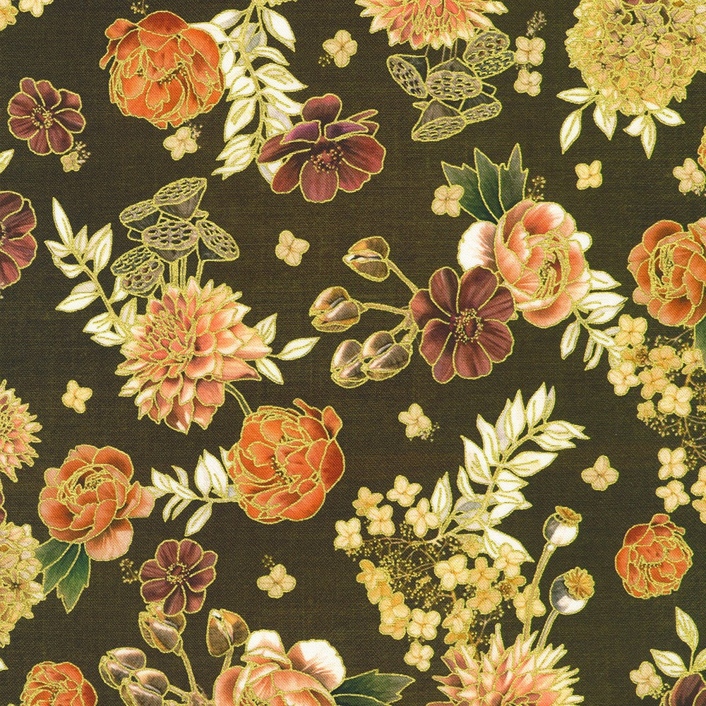 Hello Fall Tossed Florals Chestnut Brown Lynnea Washburn Robert Kaufman Cotton RK-AWHDM-23918-342