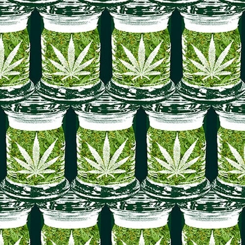 Herbal Sprawl Cannabis Jars Pot Reefer Marijuana Blank Quilting Cotton Fabric