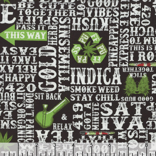 Herban Sprawl Verbage Black Blank Quilting Cotton Fabric