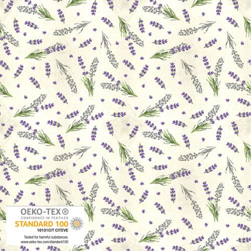 Herbs and Flowers Lavender Branches Off White Cream Stof Blank Quilting Cotton Fabric