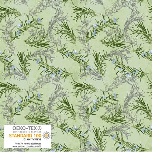 Herbs and Flowers Rosemary Green Stof Blank Quilting Fabric Cotton Fabric